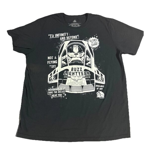 Disney Buzz Lightyear To Infinity & Beyond Large Black T-Shirt Glows In The Dark - Picture 1 of 10